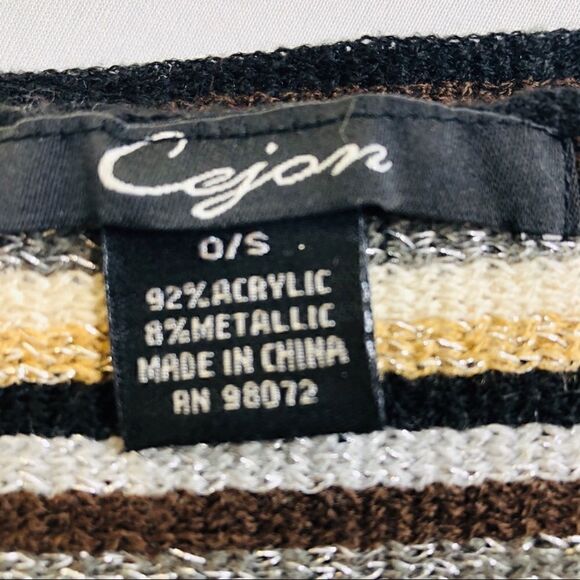 Cejon Knit Striped Scarf with Fringe Black Brown - Picture 9 of 10